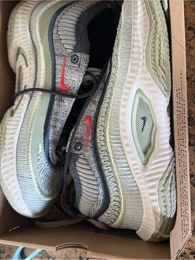 Nike Lightweight Knit Running Shoes - Light Green with Red Swoosh